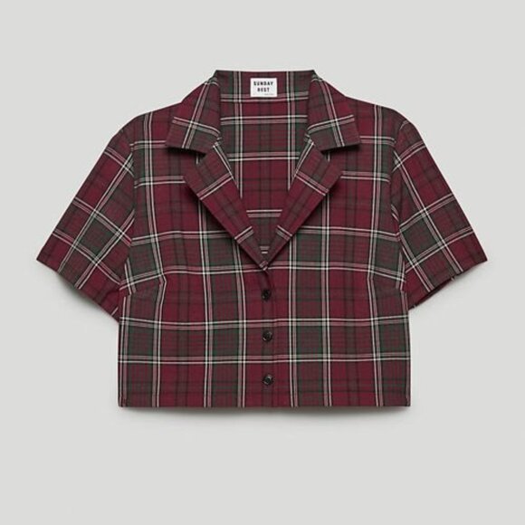 Aritzia Sunday Best Tuesday Plaid Button Up Crop Top Size S - Picture 1 of 6